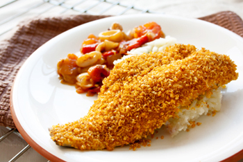 לברק בקרום תבלינים על מצע פירה ורטטוי פלפלים – מאיר אדוני