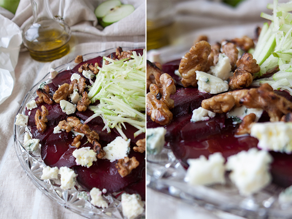 אורה קורן קרפצ'יו סלק עם תפוחי עץ, רוקפור ואגוזי מלך 1